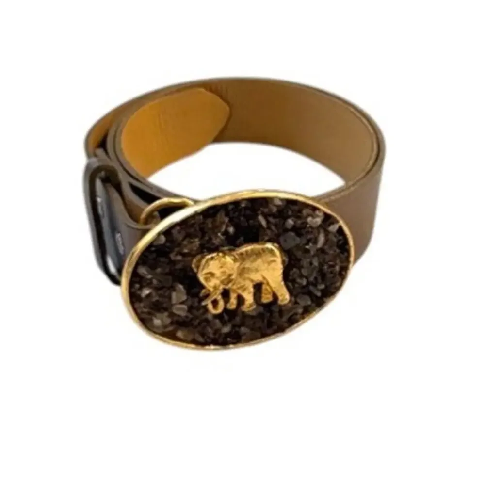Swanky Belts Elephant Stone Buckle Leather Belt Medium 33-37
